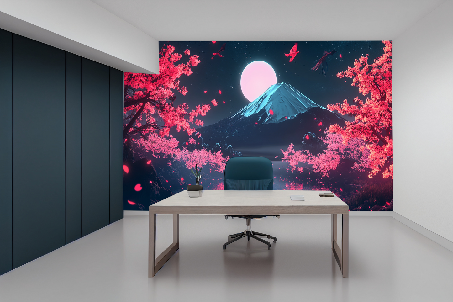 Kirschblüten und Berg im Mondlicht